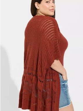 Torrid Rust Open Stitch Cardigan Poncho Sweater Pointelle Plus Size 3/4 22-26